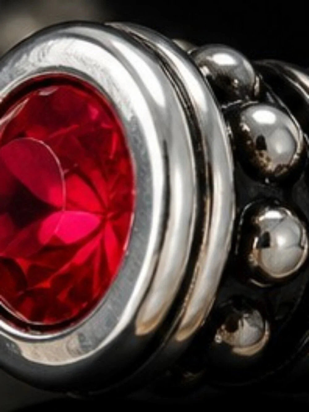 Silver Tone Twisted Cable Cuff Bracelet Red Crystal Accents